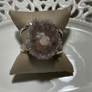 Silver and Brown Geode Cuff Bracelet